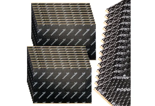 Poppstar Dämmunterlage (34-St) - Hochwertige Poppstar Dämm- und Isoliermatte für effektive Schalldämmung im Fahrzeug. Ideal für CAR-HIFI Umbauten, schmutz- und spritzwasserabweisend sowie witterungsbeständig. Perfekte Haftung auf Metall- und Kunststoffoberflächen.