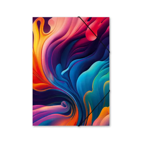 itenga Sammelmappe Zeichenmappe A4 BUNTE WELLEN Kunst Gummizugmappe Eckspanner