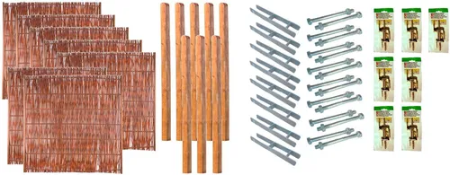 Tetzner & Jentzsch Weidenzaun Fontana 5 - Set mit 7 Elementen - Weidenzaun in braun aus verzinktem Stahl und Weidengeflecht, ideal für Gartenbegrenzungen mit einer Gesamtlänge von 13,32 m und einfacher Selbstmontage.