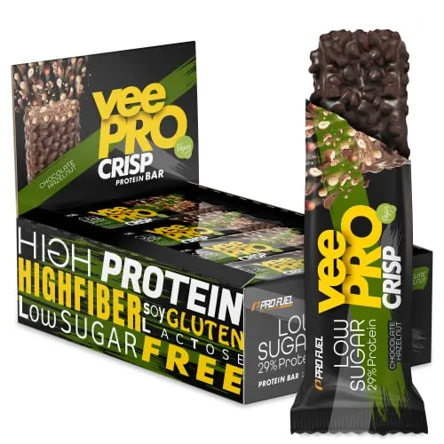 Protein Riegel Vegan CHOCOLATE HAZELNUT 12x veePRO CRISP Protein Bar - unglaublich lecker & cremig - 29% Protein pro Riegel - High Fiber, Low Sugar (zuckerarm), 100% sojafrei & glutenfrei 12x68g