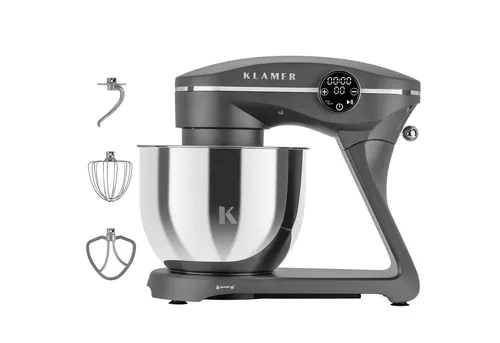 KLAMER Küchenmaschine 1800W - 6 Liter Edelstahl Schüssel, 10 Geschwindigkeitsstufen mit Timer und Spritzschutz für müheloses Kneten von Pizza- und Brotteig