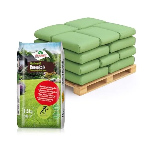 VERDURMAX® Garten- und Rasenkalk 33x 15 kg - Pflanzensamen - Effektive Bodenpflege zur pH-Wert Optimierung und Förderung des Bodenlebens für einen gesunden, satten Rasen.