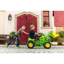 rollyToys Farmtrac John Deere 7930 mit Frontlader - Tretfahrzeug für Kinder von 3-16 Jahren, robustes Design aus Kunststoff und mit funktionierendem Frontlader für kreatives Spiel im Freien.