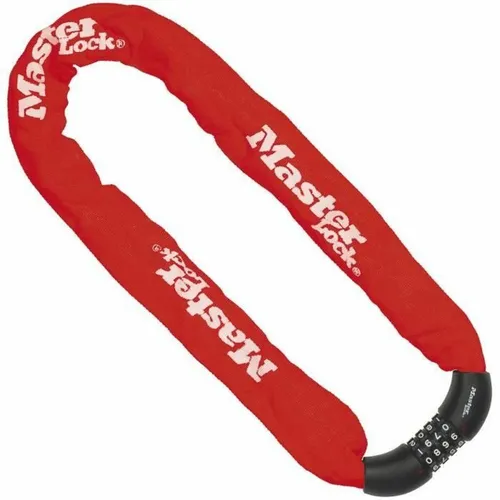 MASTER LOCK Fahrradschloss Stahlkettenglied 8392EURDPROCOLR - 90 cm Kette in Rot - Fahrradschloss mit gehärteter Stahlkette für maximale Sicherheit, ideal für Fahrräder und mehr. Schlüssellose Bedienung mit individueller Zahlenkombination.