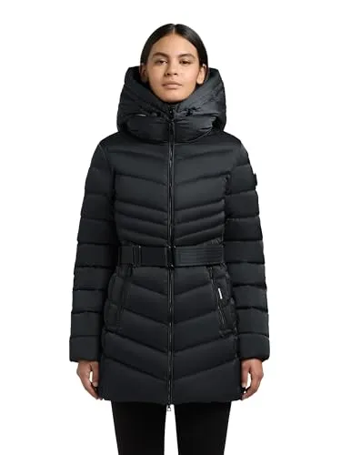 khujo Damen langer Steppmantel warme Winterjacke mit herausnehmbarem Inlayer, abnehmbarem Taillengürtel, verstellbarer Kapuze und 2-Wege-Reißverschluss Kina Obrage Grey Gr. L