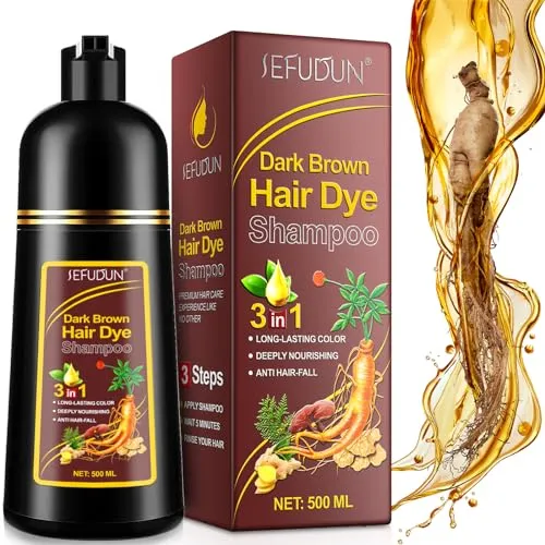 Dunkelbraun Haarfärbeshampoo, Sofort Haarfarben Shampoo Haarfärbemittel Haarfärbung, Haarfärbemittel in wenigen Minuten, Natürliches und Langanhaltendes Haarfärbeshampoo für Männer und Frauen, 500ML