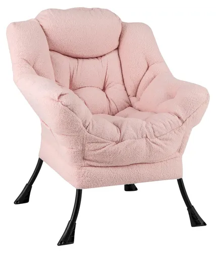 COSTWAY Sessel gepolstert, Relaxsessel mit Armlehnen & Seitentasche, Loungesessel, Fernsehsessel, Ohrensessel, Plüsch Rosa