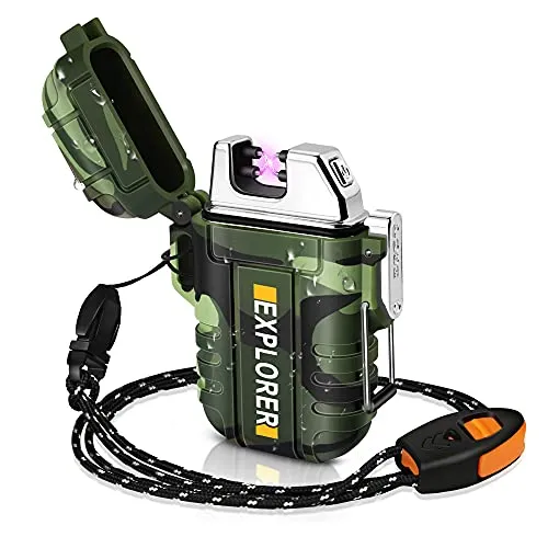 lafagiet Wiederaufladbares Feuerzeug, USB, wasserdicht, Lichtbogen-Feuerzeug, für Camping, Wandern, Outdoor, Notfall & Militär