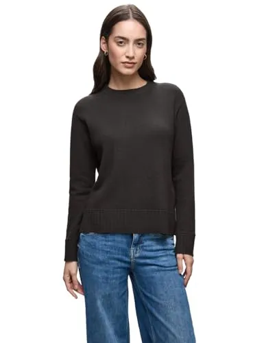 Street One Damen Rundhals Pullover 3015507, Darkest Brown, Größe 40 - Eleganter Strickpullover mit Rundhalsausschnitt und seitlichen Schlitzen, perfekt für lässige Outfits. Ideal für die Übergangszeit!