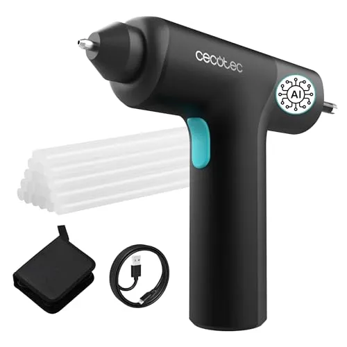 Cecotec Kabellose Heißklebepistole mit integriertem 3,6V Akku Perfect Fix 360 FreeStyle. IA Tech System, ultraschnelles Aufheizen, inklusive Etui, Tischschutz und 20 Klebesticks