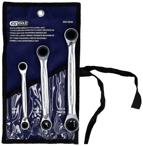 KS Tools 503.4540 4 in 1 GEARplus Doppel-Ratschenringschlüssel-Satz - Ringschlüssel-Satz mit FlankTraction-Profil, 72 Zähnen und vier Schlüsselweiten für maximale Flexibilität und Komfort bei der Arbeit.