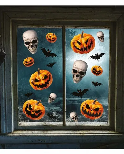 Horror-Shop Dekorationsfolie Kürbis & Totenkopf Fenster Sticker für Halloween