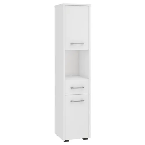 Home Collective Badezimmerschrank schmal weiß - Hoch- & Midischränke fürs Bad, elegantes Design mit 2 Türen und Schublade, ideal zur Organisation von Handtüchern und Kosmetika, langlebig und flexibel installierbar.