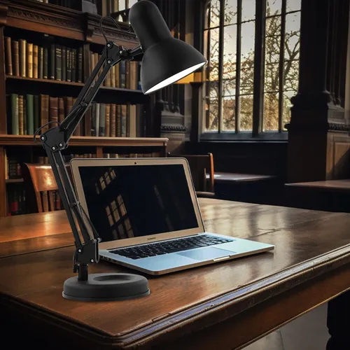 Praktische Tischleuchte aus Metall, schwarz - Tischleuchte aus robustem Metall, verstellbar für individuelles Licht. Ideal als Schreibtischlampe oder Nachtlicht, mit 1,5 m Kabel und E27 Fassung.