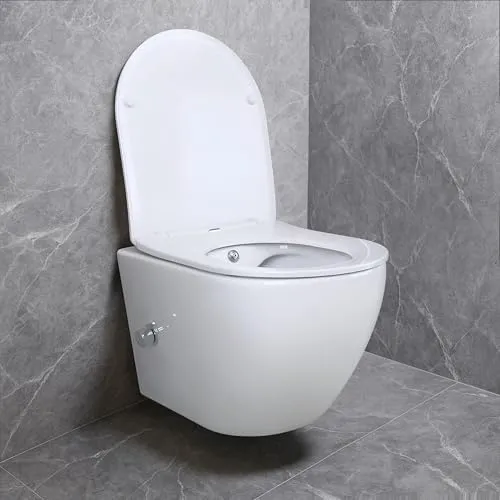 Spülrandloses Hänge WC Set mit Bidet Taharet Funktion - Sanitäranlagen & Zubehör: Spülrandloses Hänge-WC mit integrierter Bidet-Funktion und Soft-Close Sitz für geräuschloses Schließen - ideal für moderne Badezimmer.