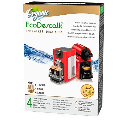 EcoDescalk Öko-Entkalker: 4 Einzel-Beutel für Kaffeemaschinen. Natürlich & effektiv. Passend für Nespresso, Dolce Gusto, DeLonghi, Tassimo, Vollautomaten & Espressomaschinen. Perfekt sauber.