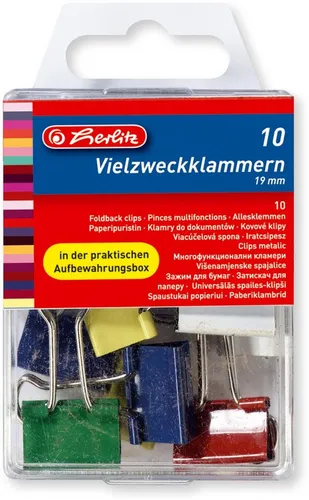 Herlitz Büroklammer Vielzweckklammern 19mm VE=10 Stück farbig sortiert.