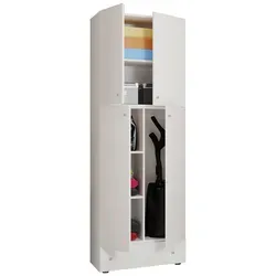 VCM Holz Besenschrank mit 6 Fächern - Bürostühle - Praktischer Mehrzweckschrank mit großem Staubsauger-Fach und einer leichtgängigen Schublade für optimalen Stauraum.