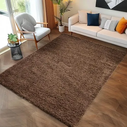 Carpettex Hochflor Teppich Wohnzimmer 300 x 400 cm Braun - Flauschiger Teppich Extra Weich und Pflegeleicht - Shaggy Teppich Modern Einfarbig Design - Teppich für Schlafzimmer, Esszimmer und Küche