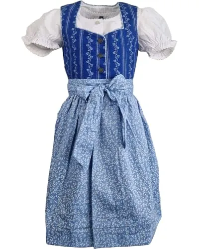 Maddox Kinder Dirndl Gabriella 3-TLG. mit Bluse | Blau Weiß 128
