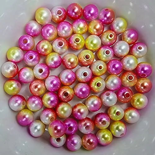 Bastelperlen bunt schimmernd 600 Stück, 4mm, pink, gelb, weiß - kuststoff Regenbogen Wachsperlen glänzend Drahtsterne Perlenkette basteln DIY Perlen Acryl Set groß Armband Schmuck