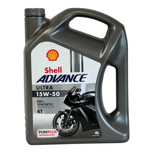 Liter Shell Advance Ultra 15W-50 Motorradöl 15W50 - Vollsynthetisches 4-Takt Motoröl für optimale Motorpflege und -wartung, sorgt für hervorragenden Schutz und Leistung bei allen Fahrbedingungen.