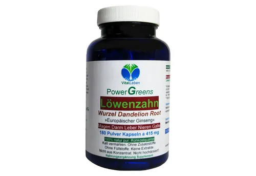 VitalLeben LÖWENZAHN Wurzel Dandelion Root NATUR pur Bitterstoffe Kapseln, 1 er Dose à 180 St., 74,7 g, Art. 26710-180