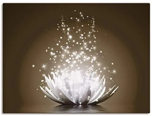 ARTLAND Wanddeko Leinwand Bilder Wandbild 60x45 cm Lotusblume Blumen Botanik Blüten Natur Glitzer Seerose Modern Kunst T3ZX