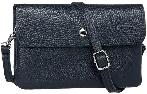 Caspar Mini Leder Umhängetasche Damen Clutch Crossbody Bag mit verstellbarem Schultergurt - CLASSIC LINE - Modell No.827 - Made in Italy, Farbe:dunkelblau