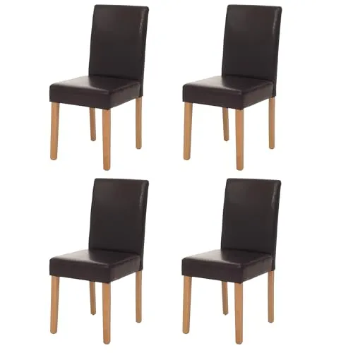 CHEFGASTRO 4er-Set Esszimmerstuhl Stuhl Küchenstuhl klassisch und zeitlos HxBxT 90x43x56cm Kunstleder Sitzhöhe 45cm Braun helle Beine