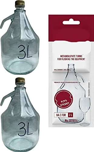 lilawelt24 2 x 3L Flasche mit Schraubverschluß + Schwefelpulver GLASBALLON Weinballon GÄRBALLON GLASFLASCHE Flasche Gallone Leere Glasflasche zum Befüllen