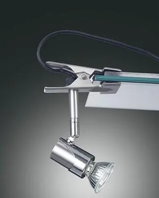 Fabas Luce 2554-27-178 Klemmstrahler GU10 50W - Tischleuchte in mattem Nickel, flexibel dreh- und schwenkbar für individuelle Beleuchtungslösungen in jedem Raum.