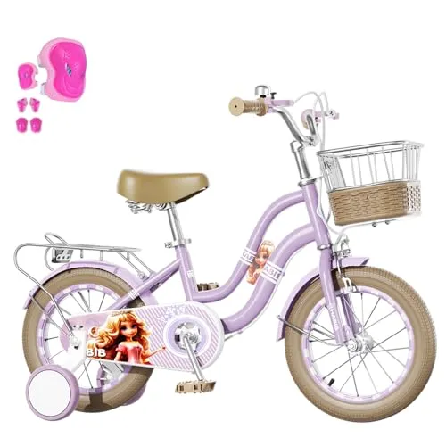 Habib Gruppe Mädchenfahrrad Klassik | 14 Zoll | Elegantes Design in Lila | Inkl. Luftpumpe & 6-teiligem Schutz-Set | Karbonstahlrahmen & Duales Bremssystem | Mitwachsend & sicher für Mädchen 3-8 Jahre
