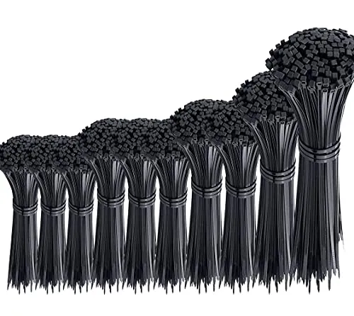 Oksdown 1000 Stück Kabelbinder Schwarz Sortiment 100/150/200/250/300mm Lang 2,5 bis 3,6mm Breit Klein Nylon Kunststoff Kabel Binder Set Kabelband Große Heavy Duty Starke Cable Zip Ties