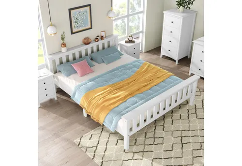 Flieks Massivholzbett 140x200cm – Stilvolles Doppelbett - Betten: Elegantes Massivholzbett in Weiß, inklusive Lattenrost und einfache Montage, ideal für gemütliche Schlafzimmer.