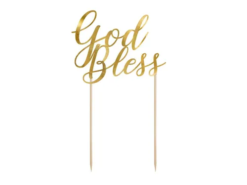 partydeco Tortenstecker, Cake Topper God Bless 27,5cm gold