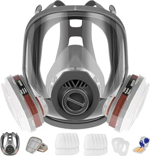 Vollgesichtsmaske Atemschutzmaske,mit Filter Objektivschutz,Lackiermaske zum Farbsprühen, OrganischeDampf,Staub,Lackiermaske für Farbspritz, Graffit ,Epoxidharz, Schleifen,Schneiden und Schweißen