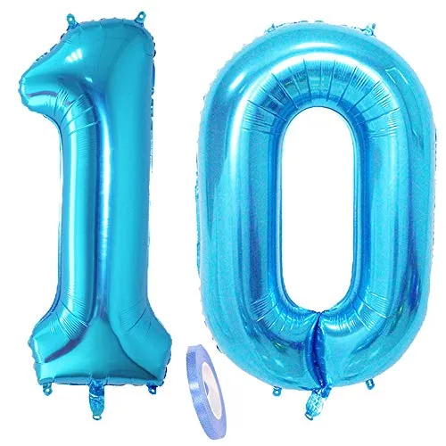 Luftballons Zahl 10, Nummer 10 Luftballon Blau Mädchen Junge Jungs,40