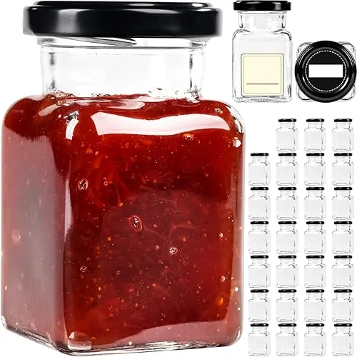 GIESSLE 30x Marmeladengläser im Vintage Design, Vorratsgläser für Kräuter je 150ml kleine Vorratsbehälter aus Glas Einmachglas mit Deckel