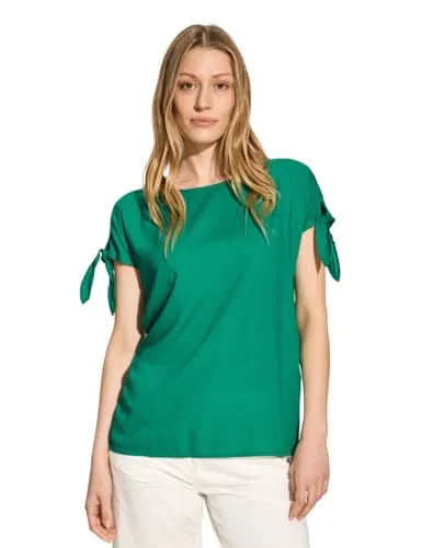 CECIL Damen B344904 T-Shirt-Bluse, Malachite Green, L - Blusen & Tuniken für Damen - Sommerbluse mit Rundhalsausschnitt und Knoten-Detail, aus softer Viskose für optimalen Tragekomfort.
