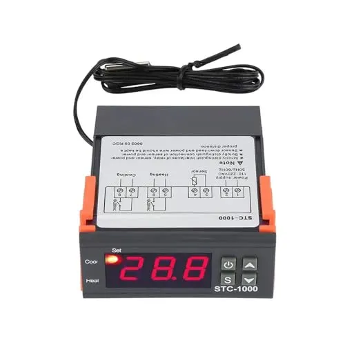 Taikuwu Temperaturregler AC 110V-220V Celsius Allzweck Digitaler Thermostat Temperaturkalibrierung mit NTC-Sensor Sonde für Fermentation Hatch Freezer Heizen/Kühlen