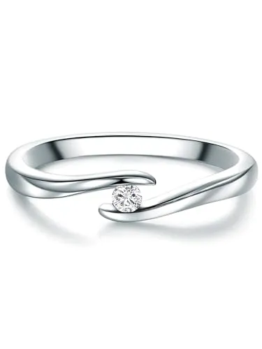Trilani Damen-Spannring aus Sterling Silber mit Diamant im Brillantschliff - Ringe für Damen, 0,05 Karat Brillant, ideal als Verlobungsring und in attraktiver Schmuckbox für besondere Anlässe.