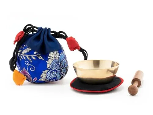 Mini-Klangschale mit gutem Klang in blauem Beutel: Mini-Klangschale mit hellem Klang in Brokatbeutel