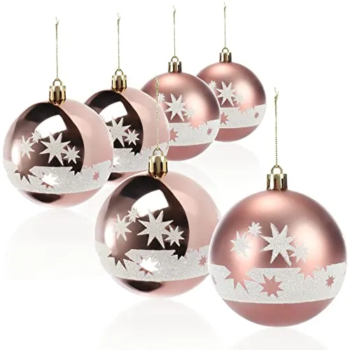 com-four® 6X Weihnachtskugeln, Christbaumkugeln bruchsicher aus Kunststoff für Weihnachten, Baumschmuck für den Christbaum mit Anhänger