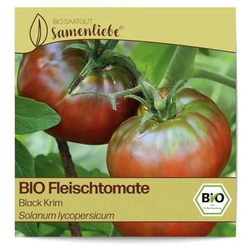 Samenliebe BIO Fleischtomaten Samen alte Sorte Black Krim intensiv aromatische russische Tomate schwarz 10 Samen samenfestes Gemüse Saatgut für Gewächshaus Freiland und Balkon BIO Gemüsesamen