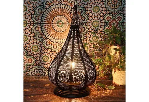 Casa Moro Tischleuchte Monza Schwarz – Orientalische Lampe mit Kerzen- und Elektrobeleuchtung
