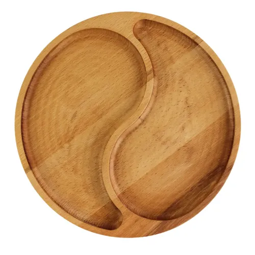 4BIG.fun Servierplatte Ø25cm aus Buchenholz mit 2 Fächern - Servierplatte aus natürlichem Buchenholz, ideal für ansprechende Präsentationen von Snacks und Käse. Langlebig und pflegeleicht, perfekt für Feiern und den täglichen Gebrauch.