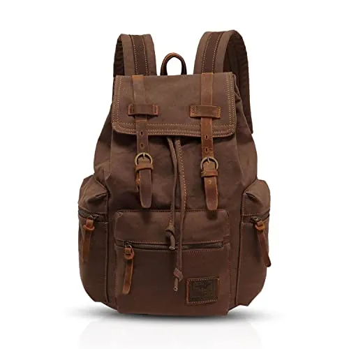 FANDARE Vintage Rucksäcke Schulrucksack Segeltuch Daypacks Ranzen Mädchen Schulranzen für 15.6 Zoll Laptop Taschen Herren Damen Schultasche für Arbeit Wandern Reisen Camping Rucksack Braun