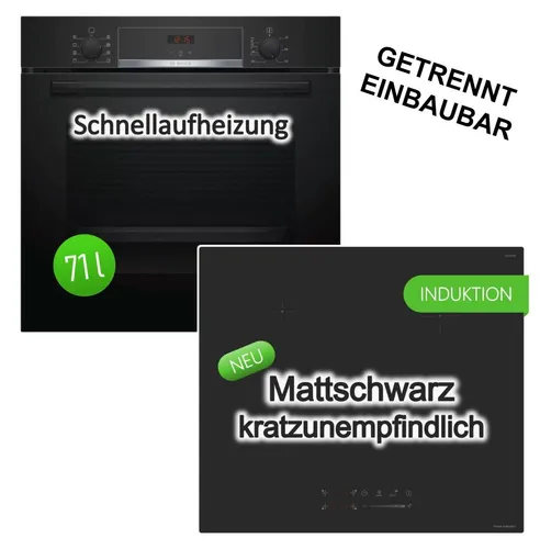 Herdset Bosch Backofen Schnellaufheizung EcoClean + keenberk Induktionskochfeld Booster Touch-Slider matt