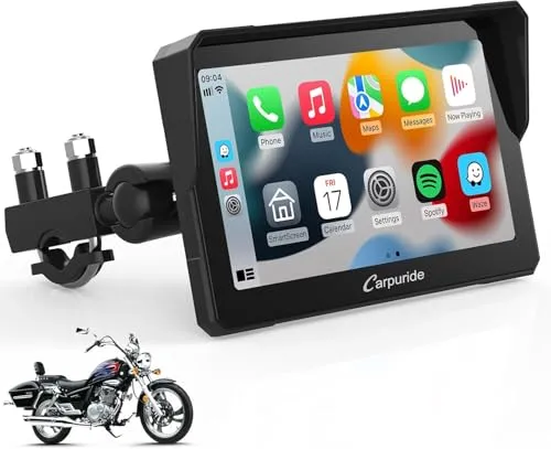 Carpuride W702 Motorrad Navi mit CarPlay - Motorradnavigation mit kabellosem CarPlay & Android Auto, 7 Zoll wasserdichter Touchscreen für optimale Sicht und einfache Bedienung bei jedem Wetter.
